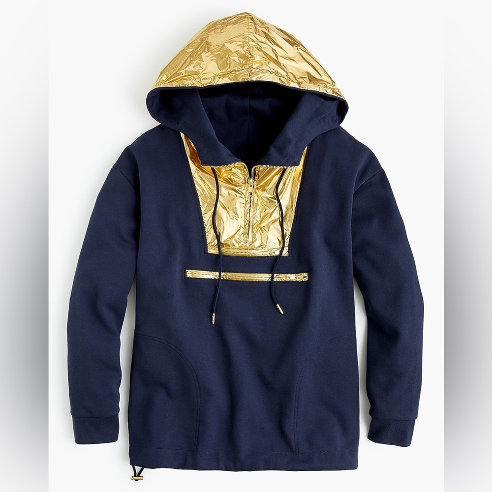 J.Crew Anorak Navy & Gold Foil Hoodie Oversized